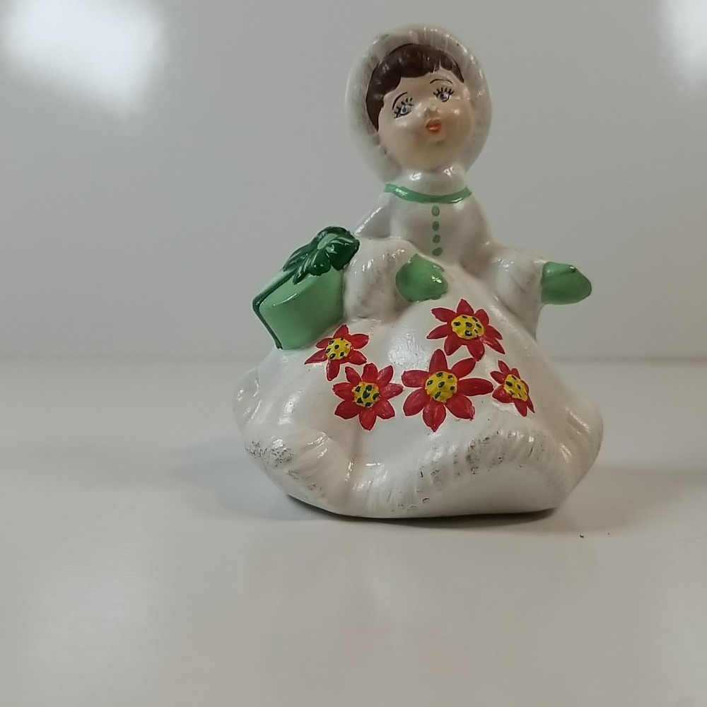 Vintage Lefton-style Hand-painted Ceramic Christmas Girl Figurine